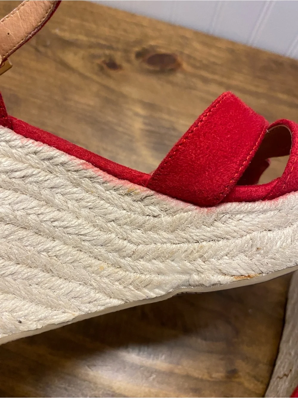 American Eagle - Red Suede Ankle-Strap Wedge Shoes - women’s size: 8 - Picture 8 of 16